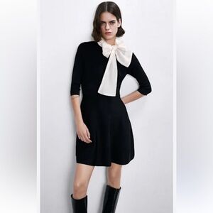 Zara Black Mini Dress with White Bow